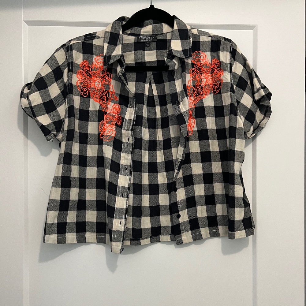 TOPSHOP women short-sleeve plaid shirt